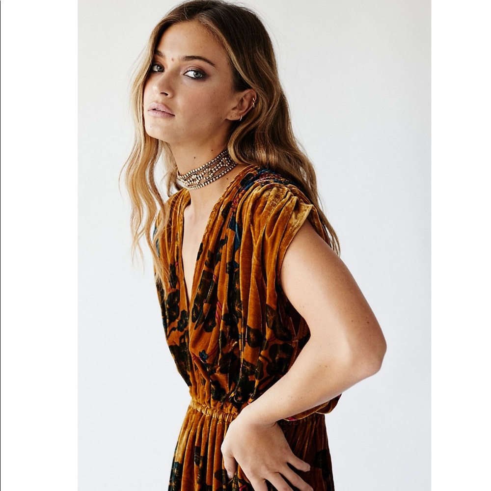 Free People Demoiselles Midi Velvet Ochre Dress - Picture 4 of 8